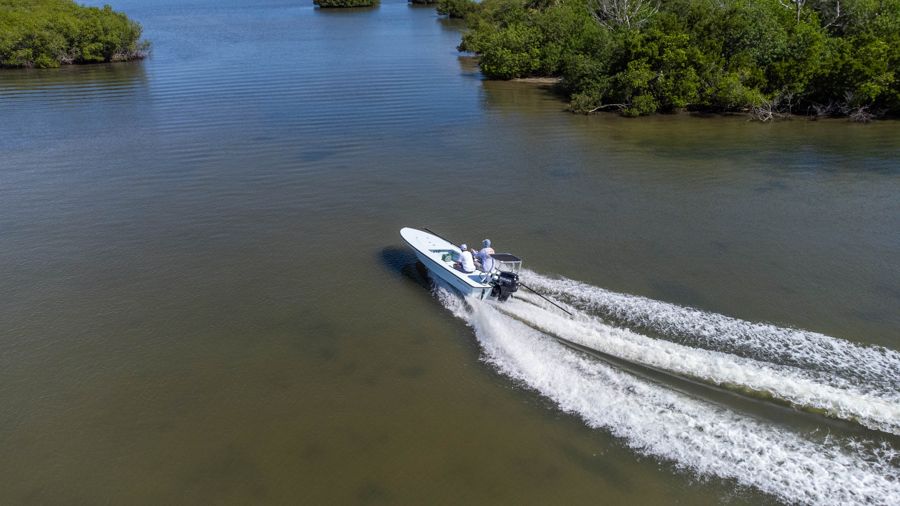 Drone view of the 17 EVO V running, wake behind